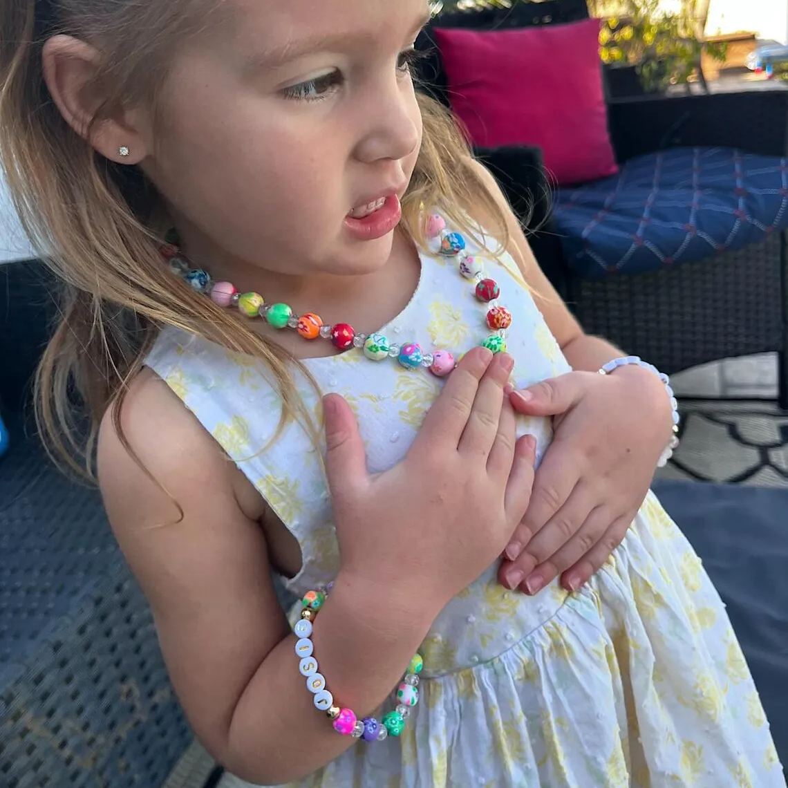 Personalized Kids Handmade Sparkle Flower Bracelet And Necklace Set | CWBeach184