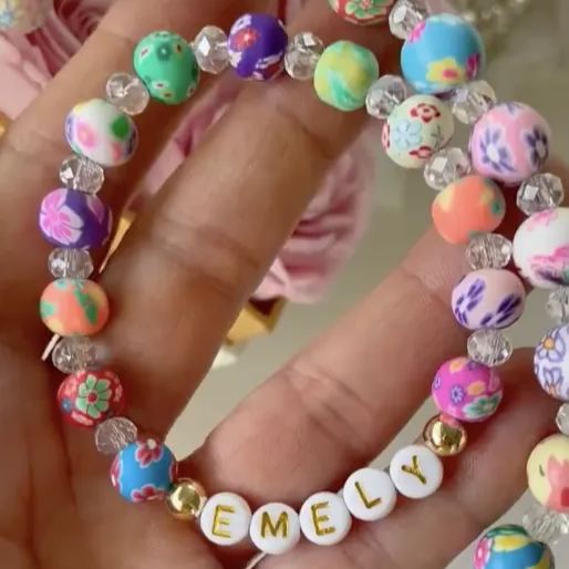 Personalized Kids Handmade Sparkle Flower Bracelet And Necklace Set | CWBeach184