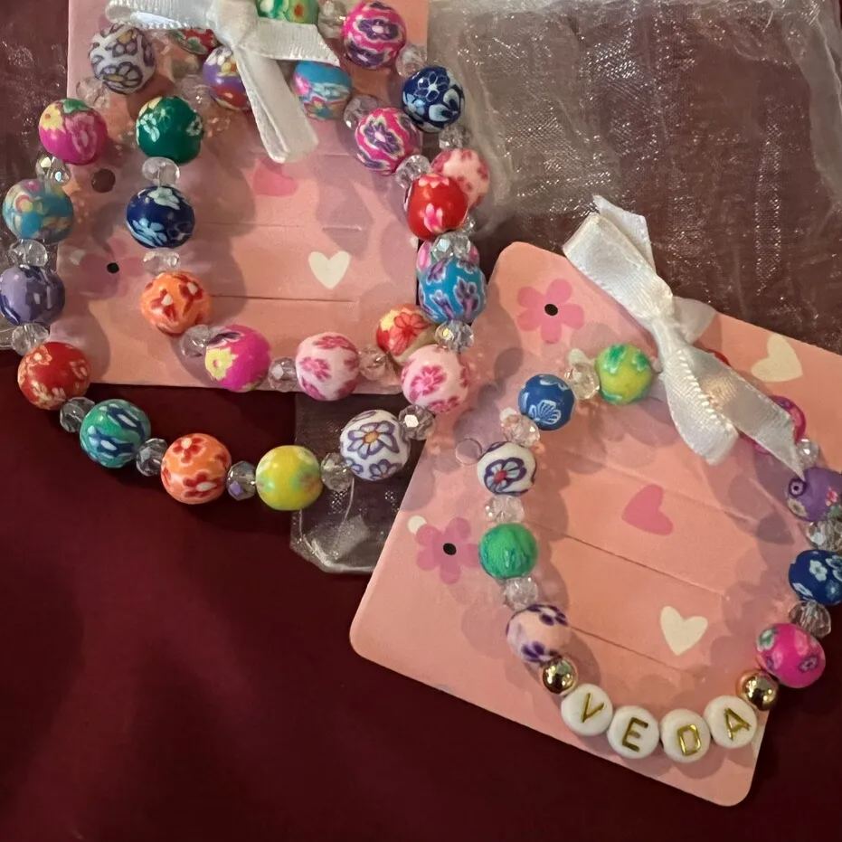 Personalized Kids Handmade Sparkle Flower Bracelet And Necklace Set | CWBeach184