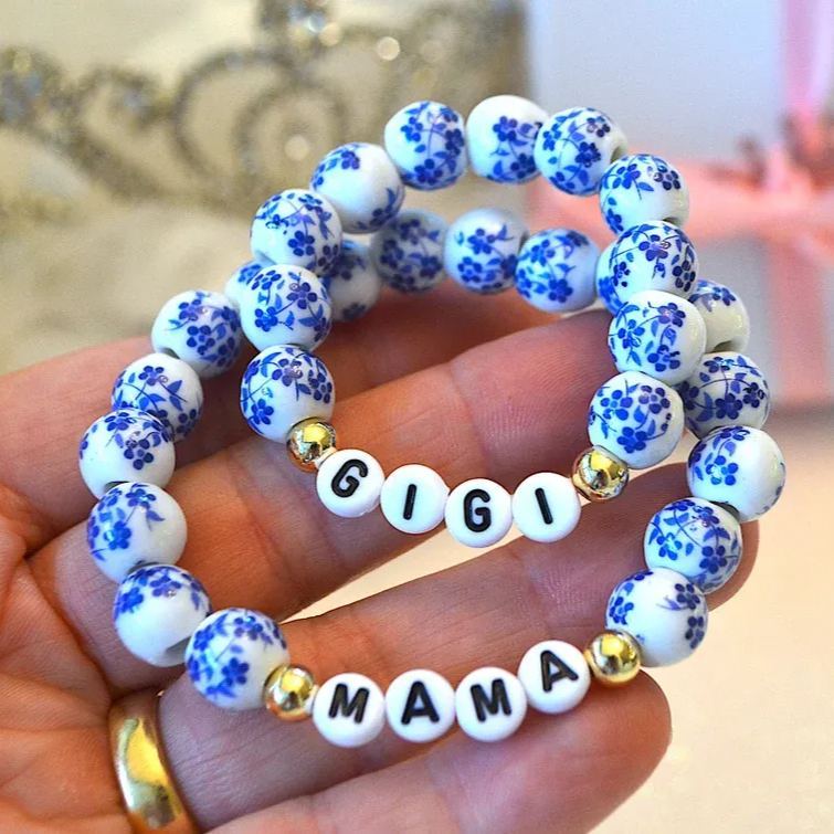 Personalized Bohemian Blue Porcelain Floral Bracelet | CWBeach185