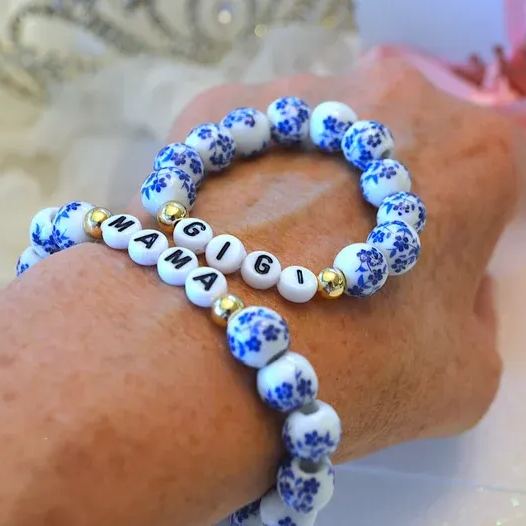 Personalized Bohemian Blue Porcelain Floral Bracelet | CWBeach185