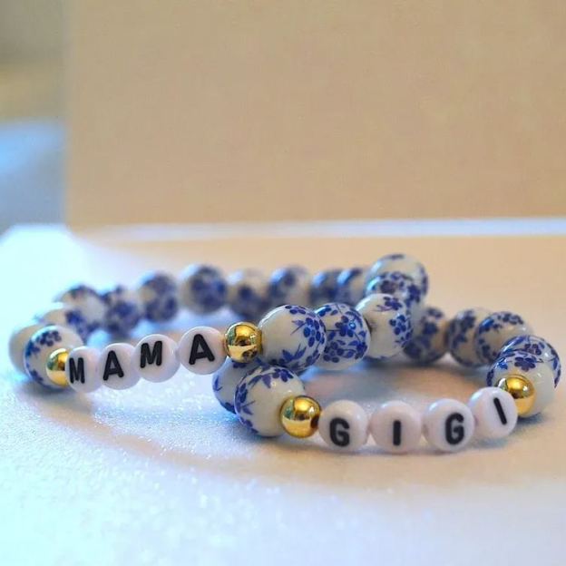 Personalized Bohemian Blue Porcelain Floral Bracelet | CWBeach185