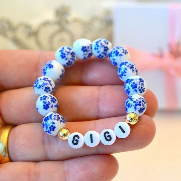 Personalized Bohemian Blue Porcelain Floral Bracelet | CWBeach185