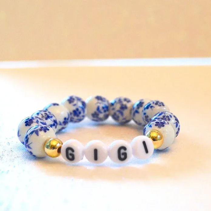 Personalized Bohemian Blue Porcelain Floral Bracelet | CWBeach185