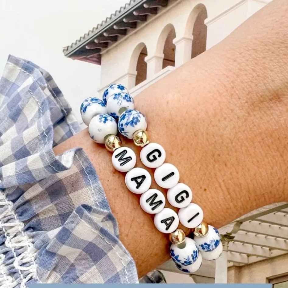 Personalized Bohemian Blue Porcelain Floral Bracelet | CWBeach185