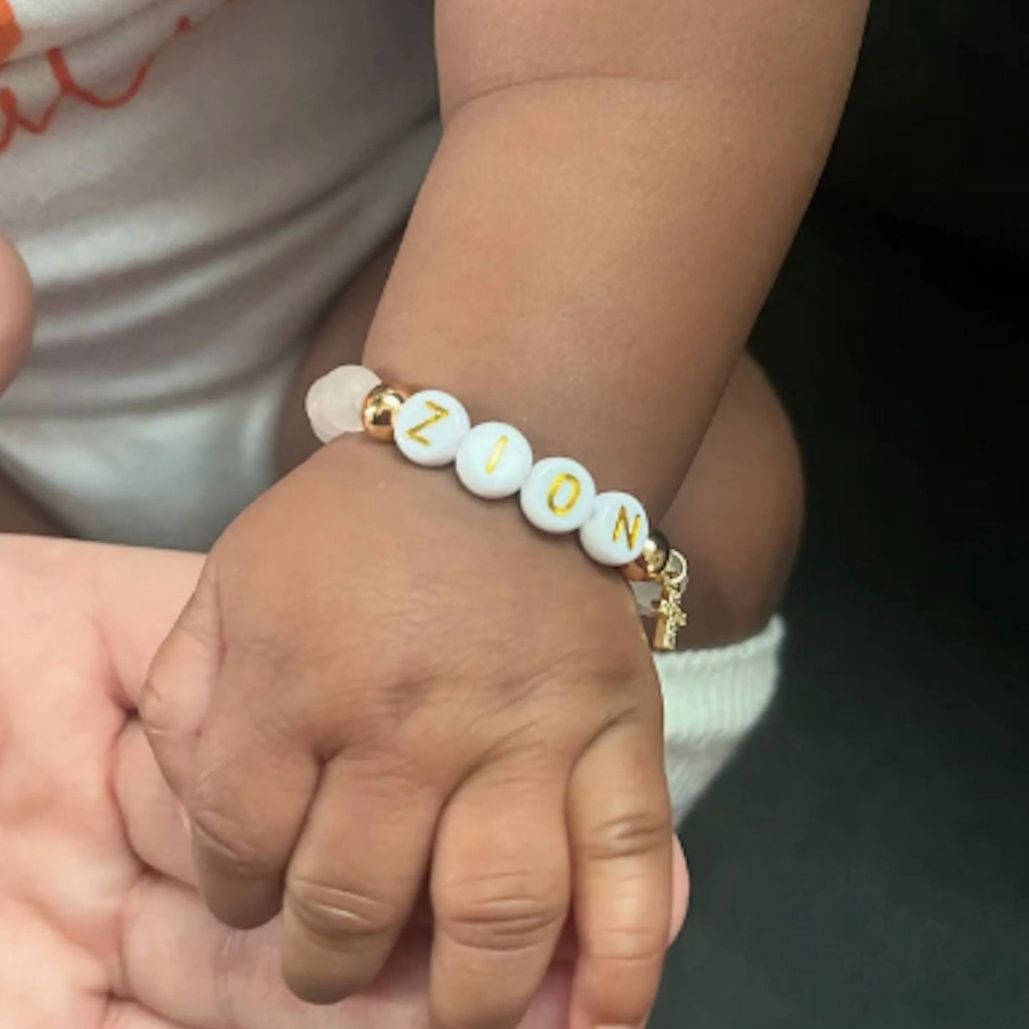 Personalized Rhinestone Rose quartz Baptism Gift Bracelet | CWBeach186