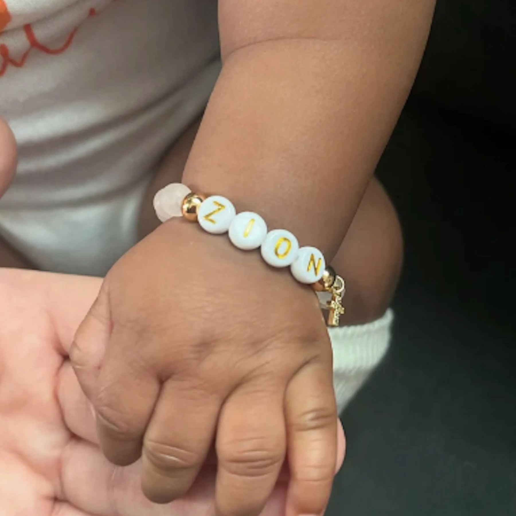 Personalized Rhinestone Rose quartz Baptism Gift Bracelet | CWBeach186