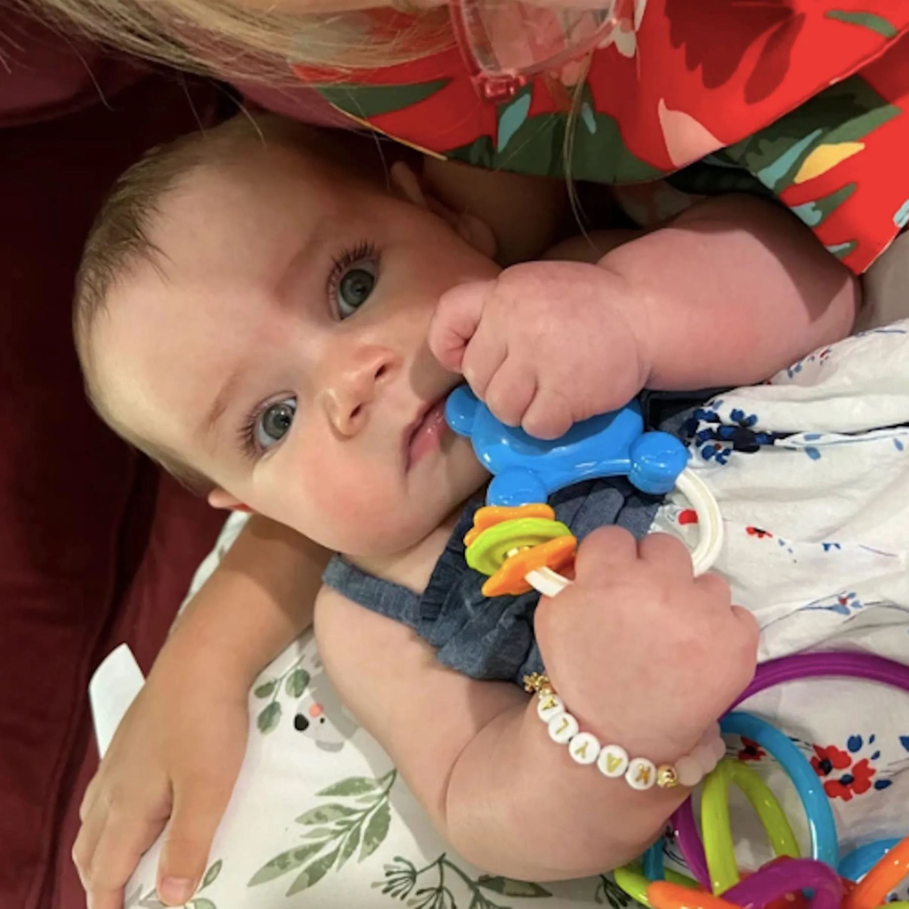 Personalized Rhinestone Rose quartz Baptism Gift Bracelet | CWBeach186