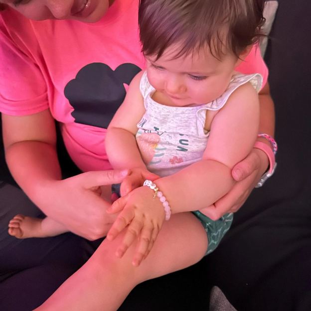 Personalized Rhinestone Rose quartz Baptism Gift Bracelet | CWBeach186
