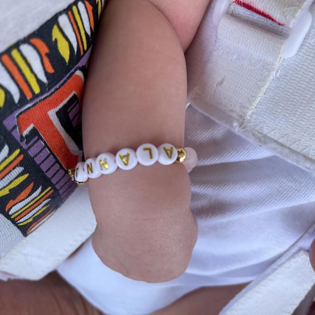 Personalized Rhinestone Rose quartz Baptism Gift Bracelet | CWBeach186