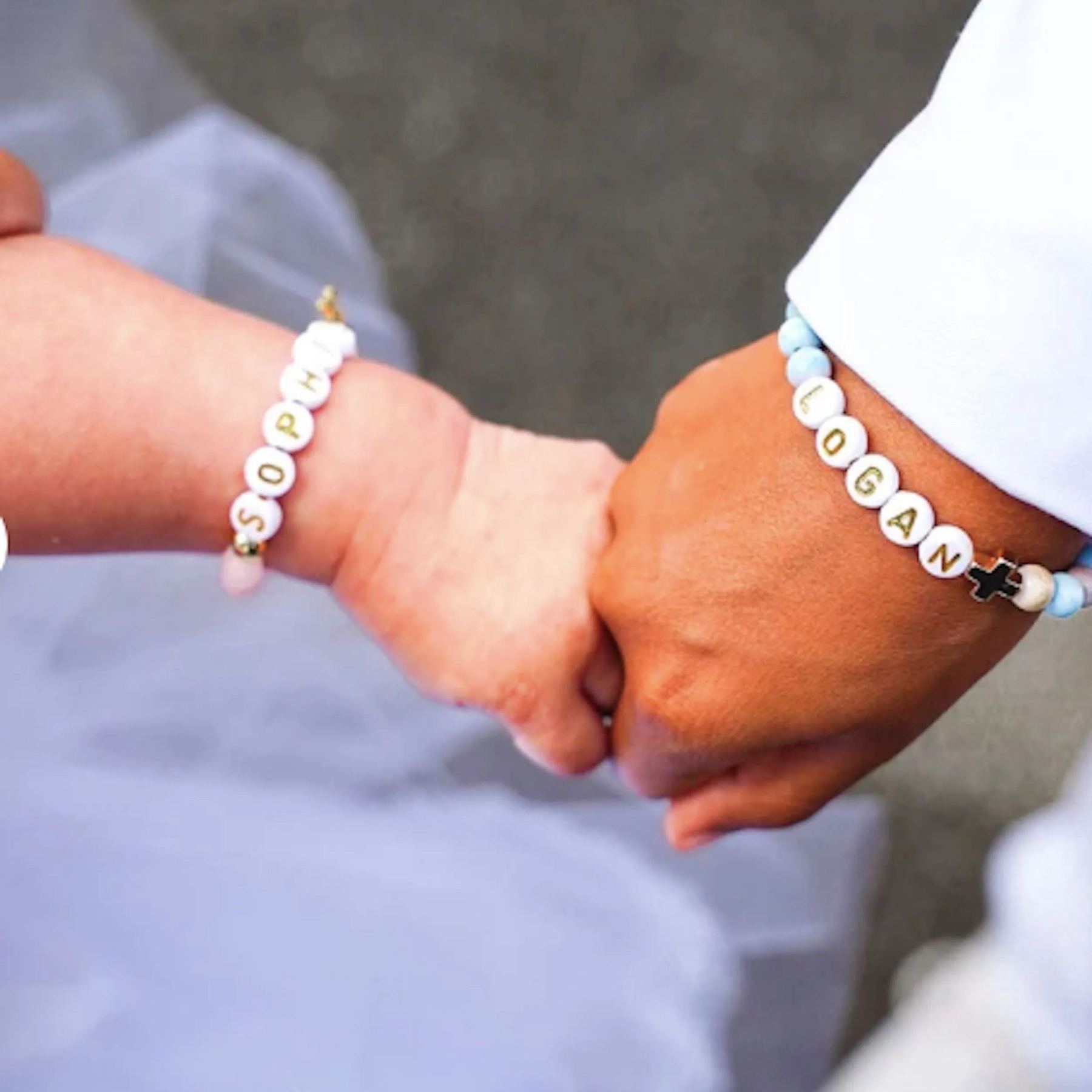 Personalized Rhinestone Rose quartz Baptism Gift Bracelet | CWBeach186