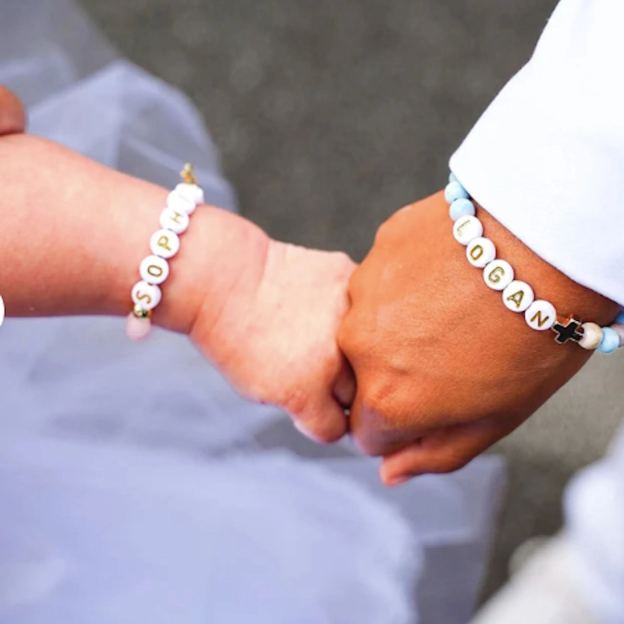 Personalized Rhinestone Rose quartz Baptism Gift Bracelet | CWBeach186