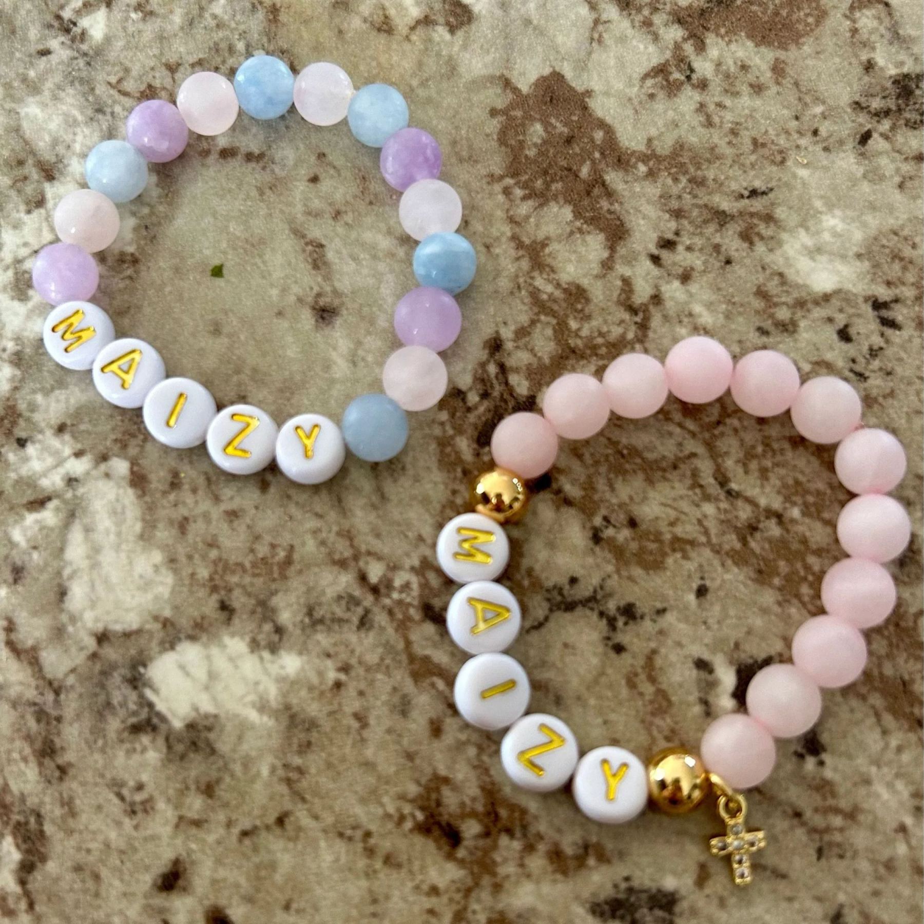 Personalized Rhinestone Rose quartz Baptism Gift Bracelet | CWBeach186