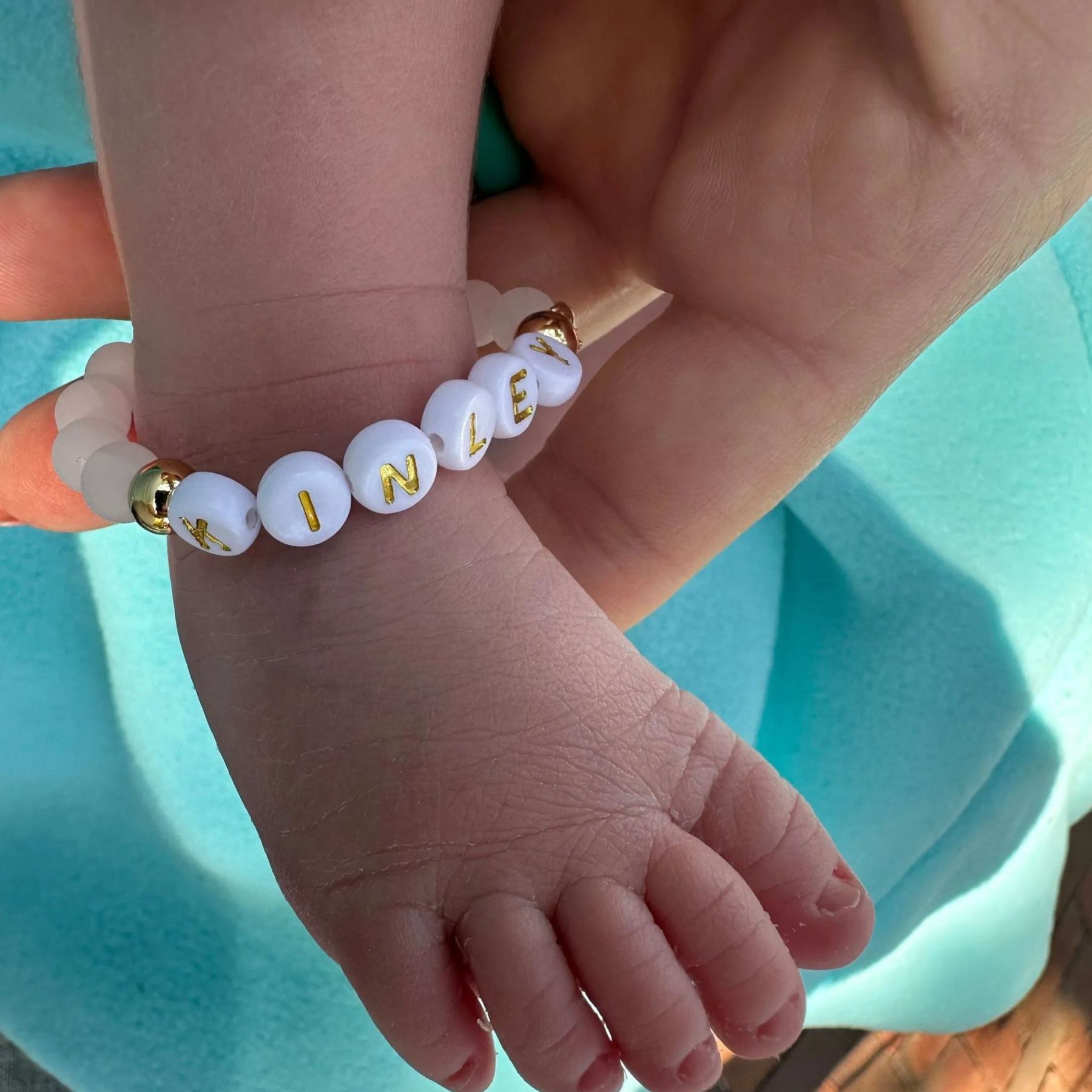 Personalized Rhinestone Rose quartz Baptism Gift Bracelet | CWBeach186