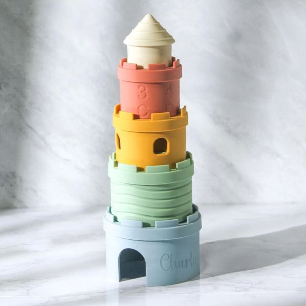 Personalized Baby Silicone Castle Teething Stacking Toy | CWToy123