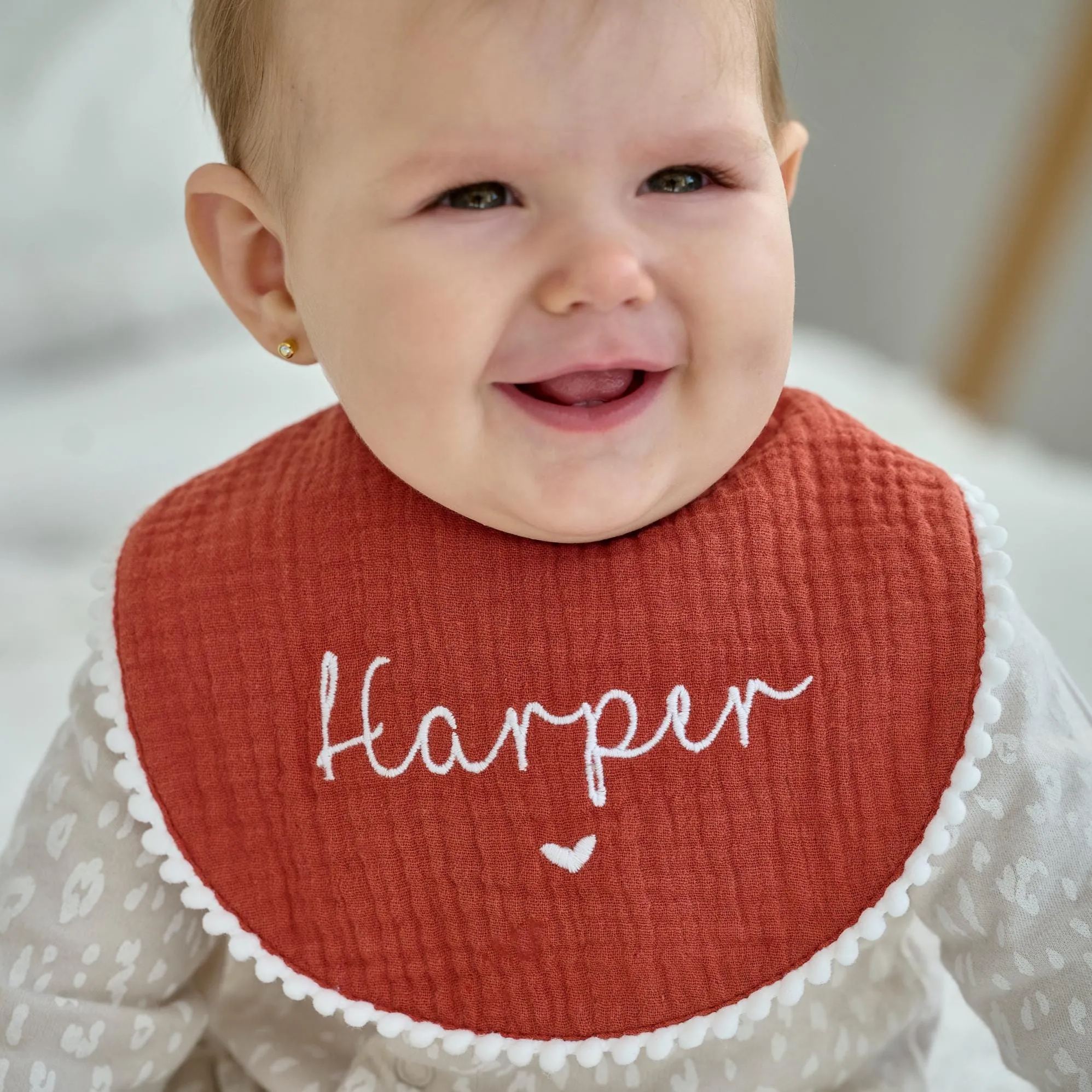 Personalized Embroidered Monogrammed Baby Muslin Bib | CWBaby214