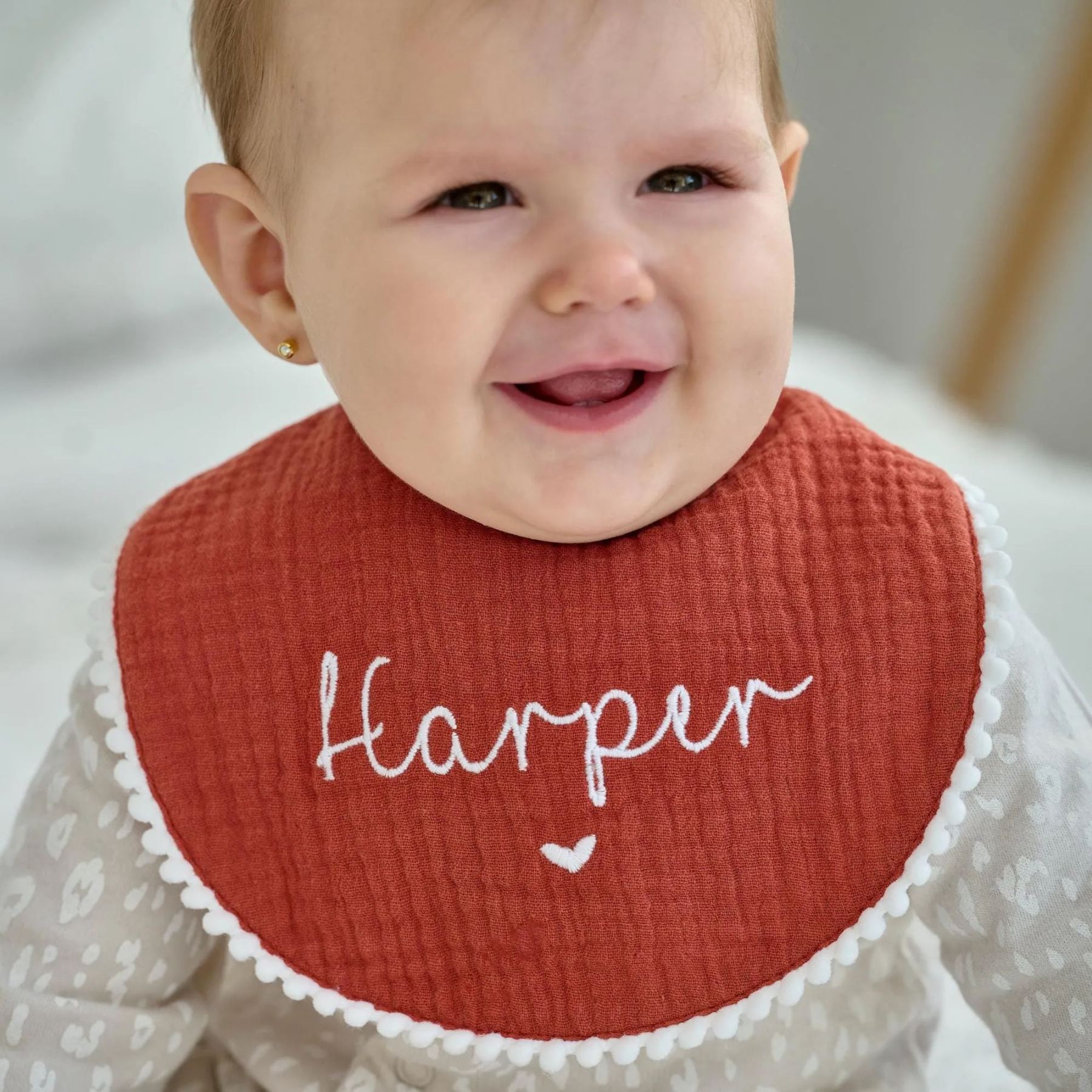 Personalized Embroidered Monogrammed Baby Muslin Bib | CWBaby214