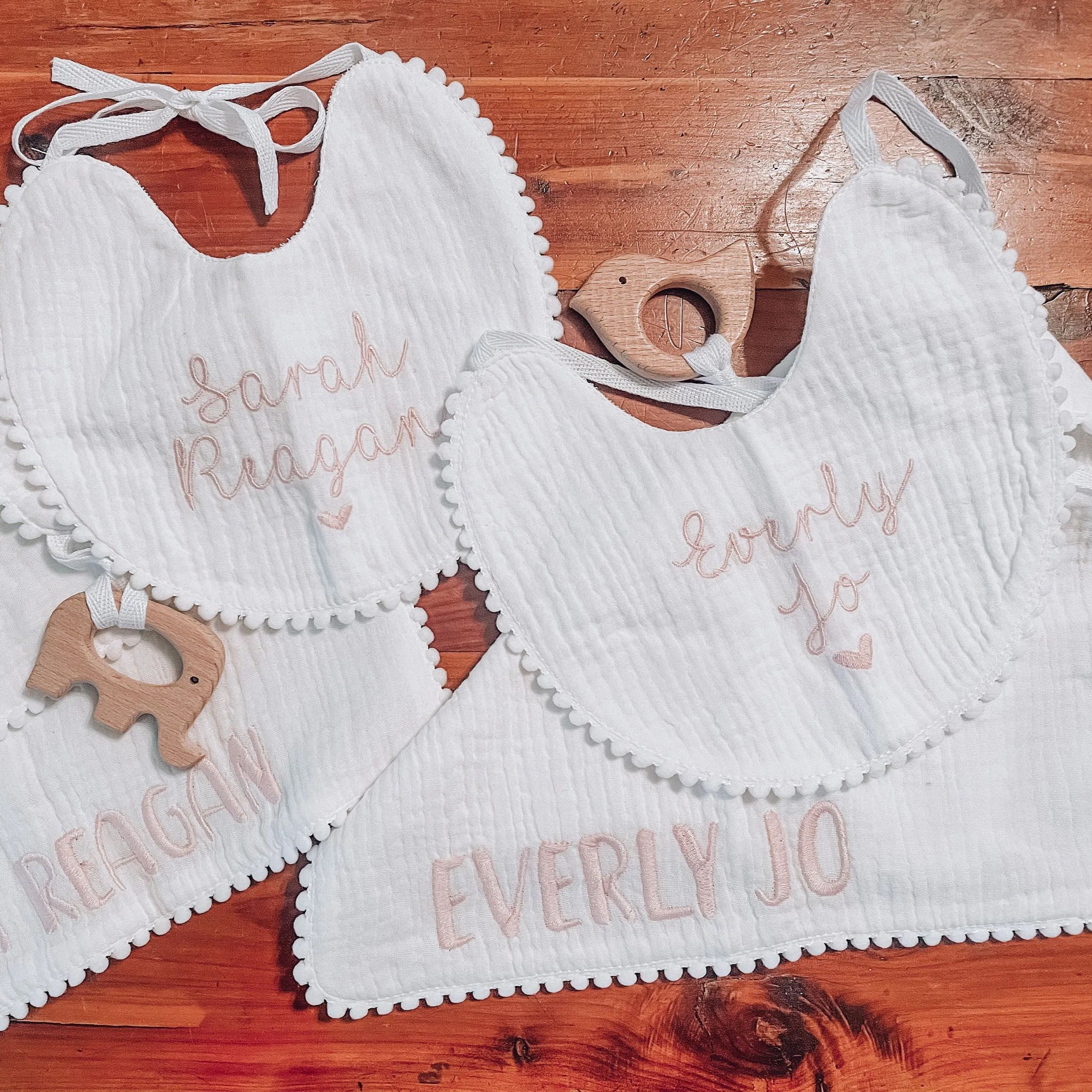 Personalized Embroidered Monogrammed Baby Muslin Bib | CWBaby214