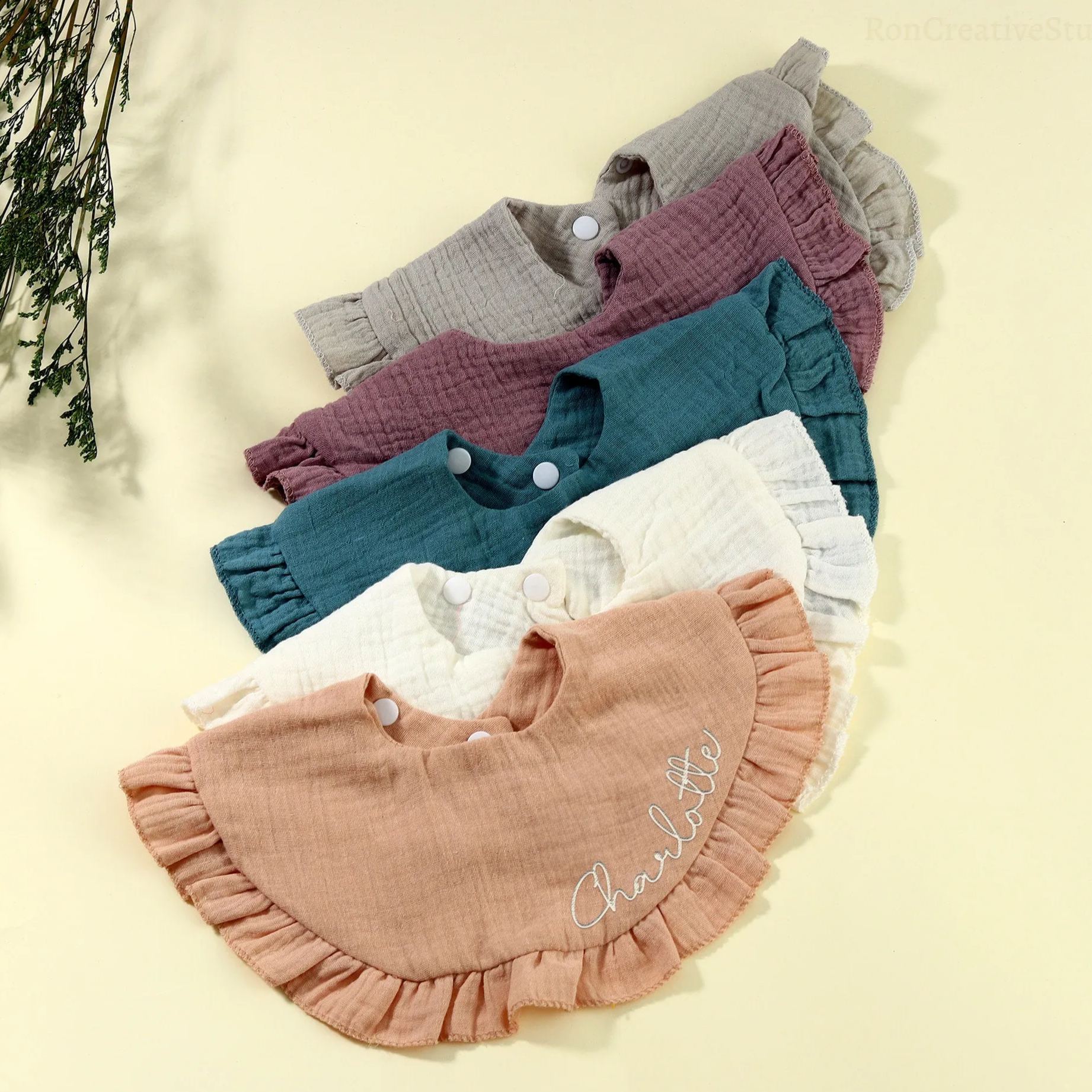 Personalized Embroidered Baby Name Muslin Bib | CWBaby216