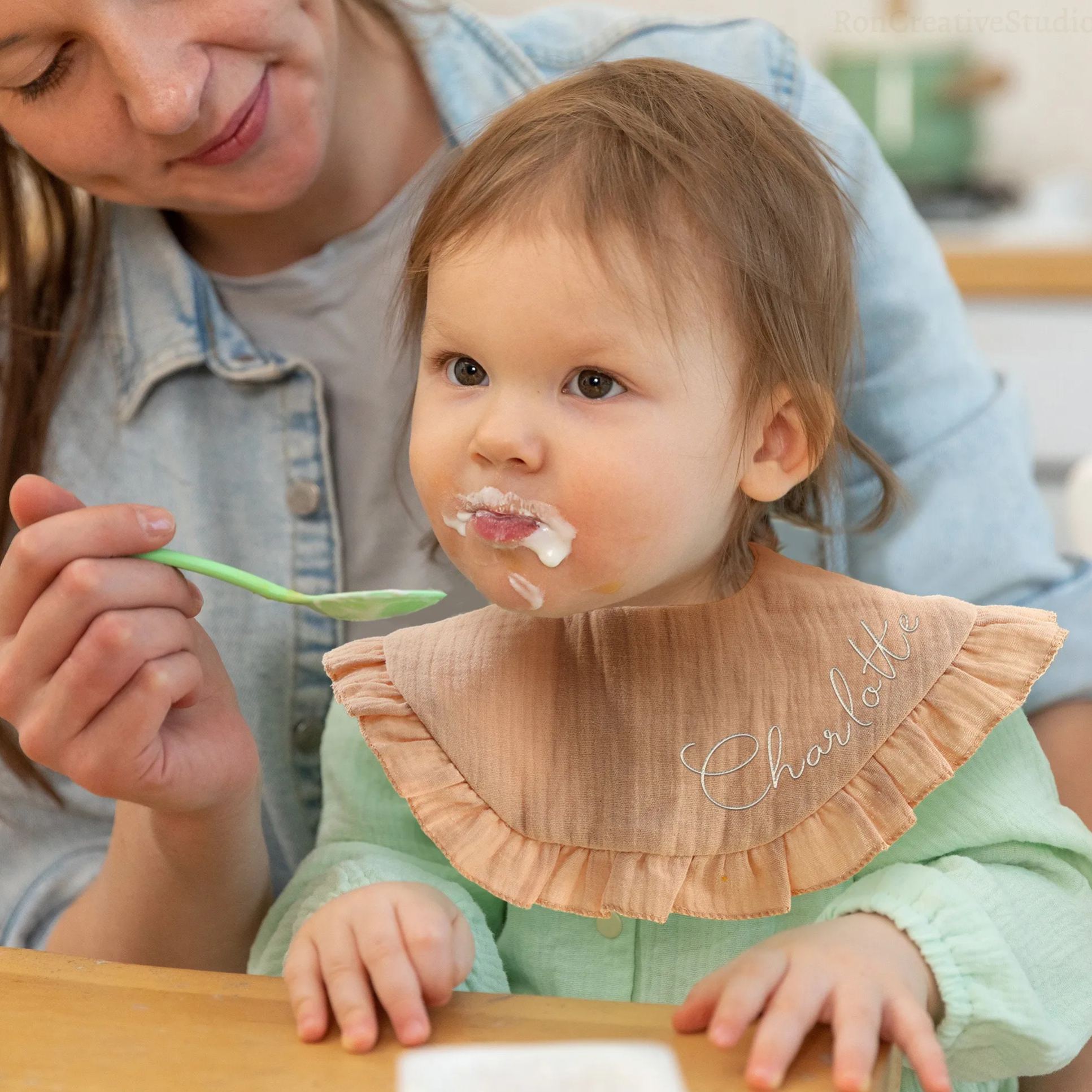 Personalized Embroidered Baby Name Muslin Bib | CWBaby216