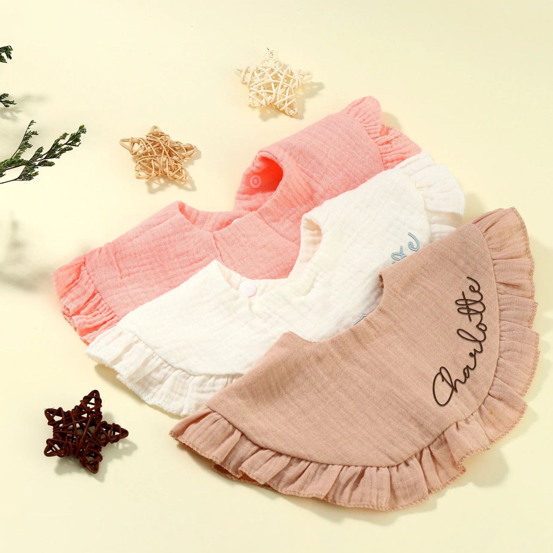 Personalized Embroidered Baby Name Muslin Bib | CWBaby216