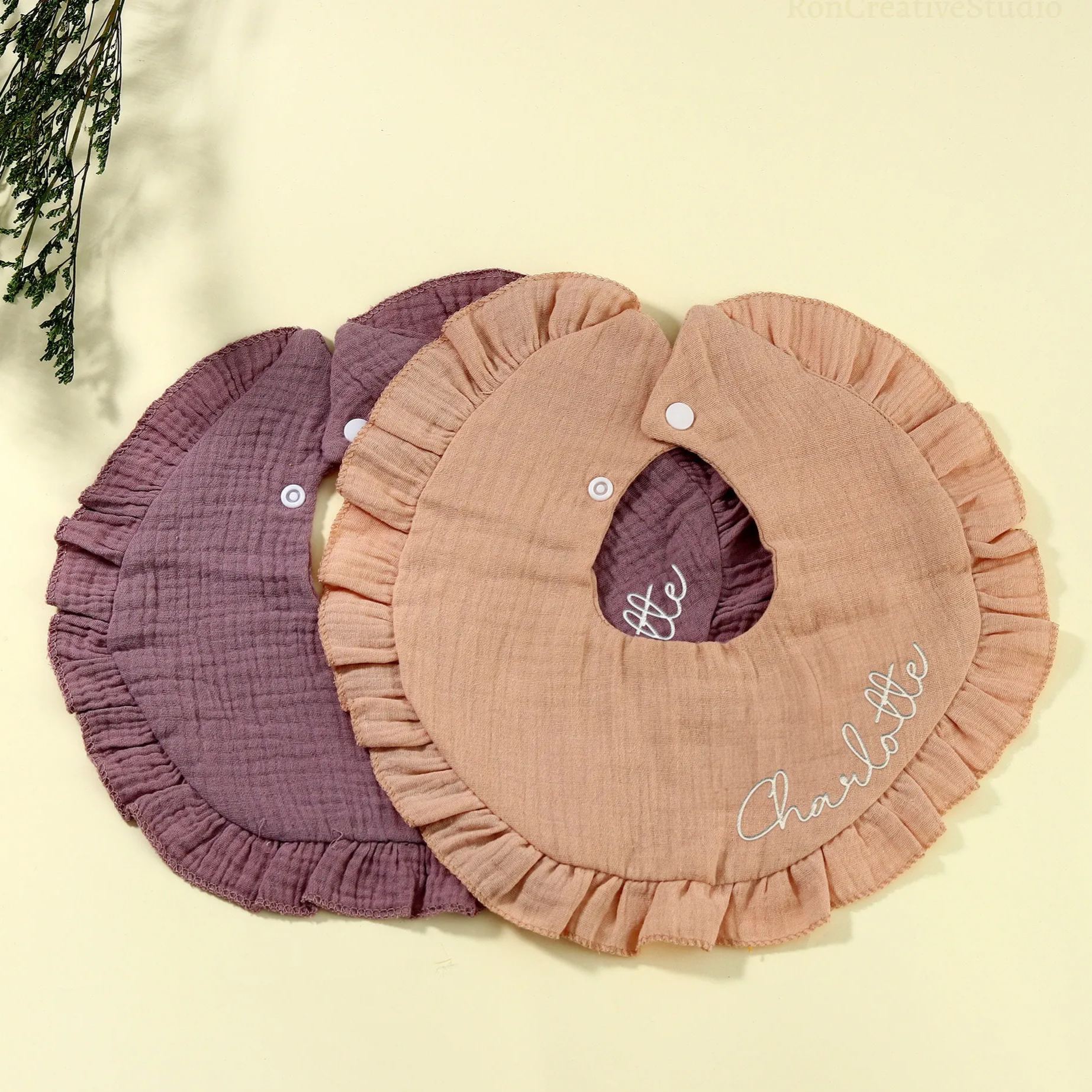 Personalized Embroidered Baby Name Muslin Bib | CWBaby216