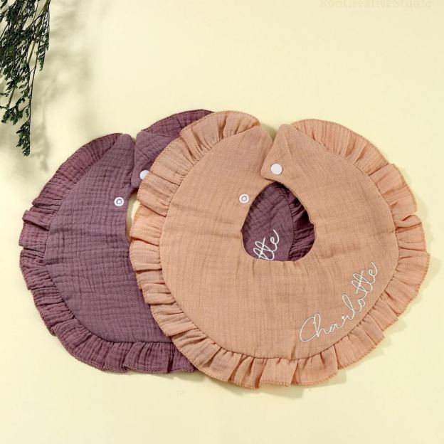 Personalized Embroidered Baby Name Muslin Bib | CWBaby216