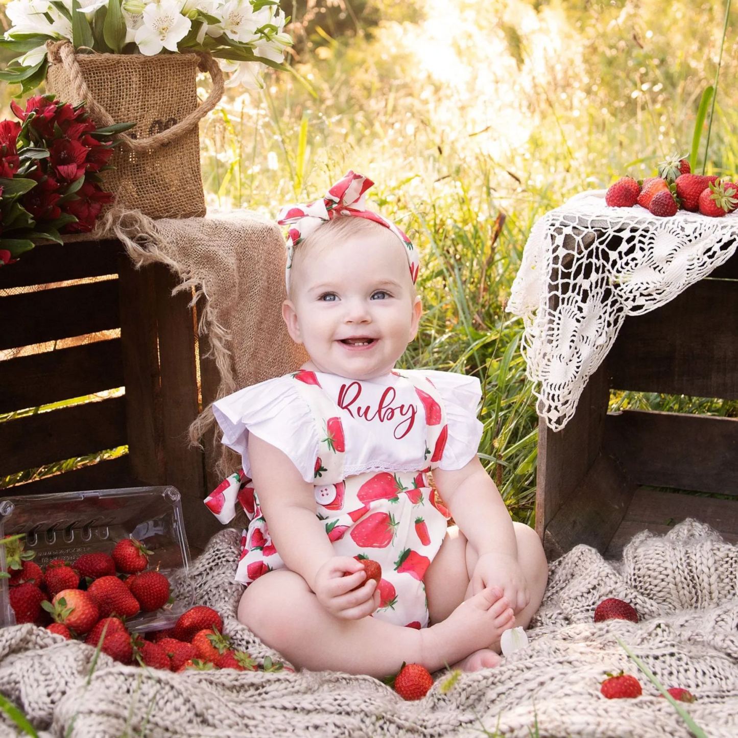 Personalised Baby Girl Strawberry / Watermelon Outfit Set | CWBaby218