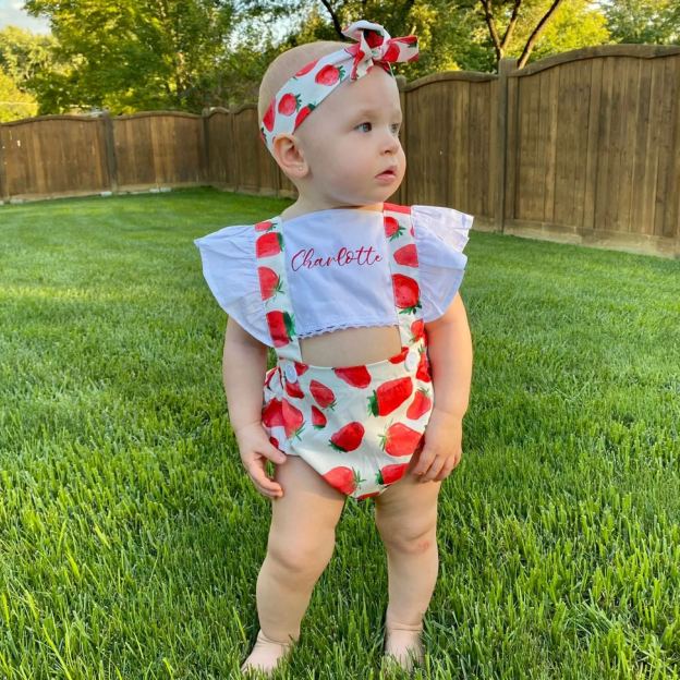 Personalised Baby Girl Strawberry / Watermelon Outfit Set | CWBaby218