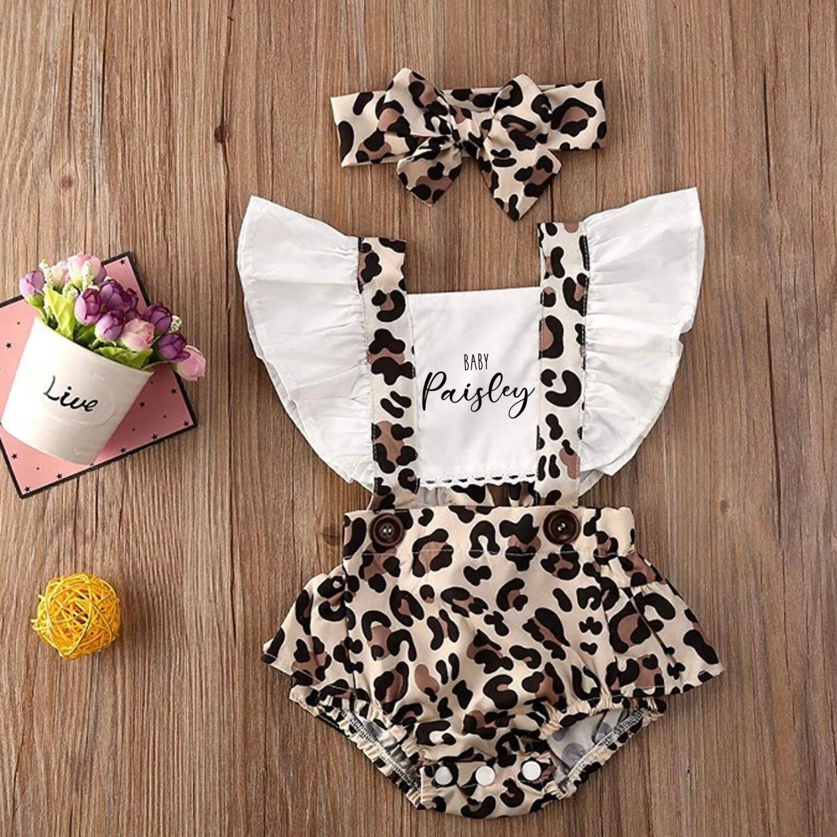Personalised Baby Girl Leopard Animal Print Outfit Set | CWBaby222