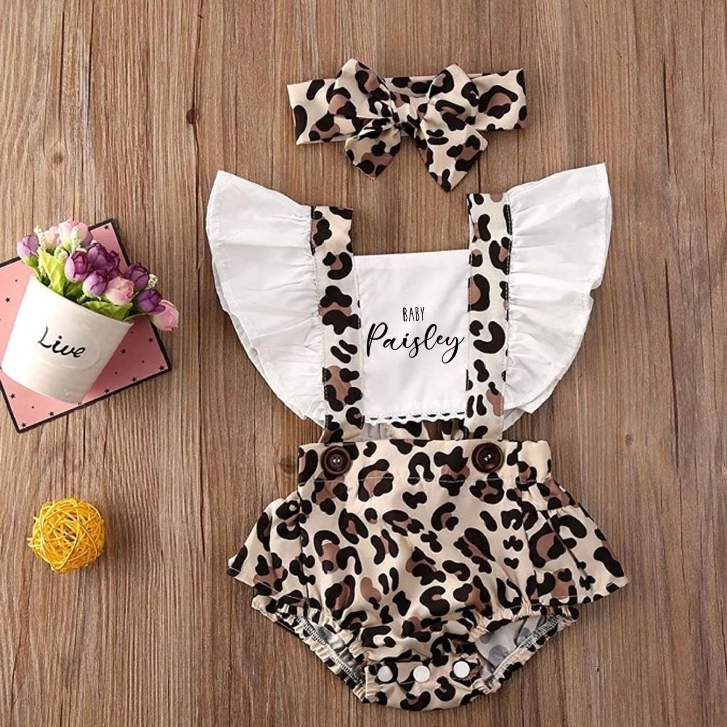 Personalised Baby Girl Leopard Animal Print Outfit Set | CWBaby222