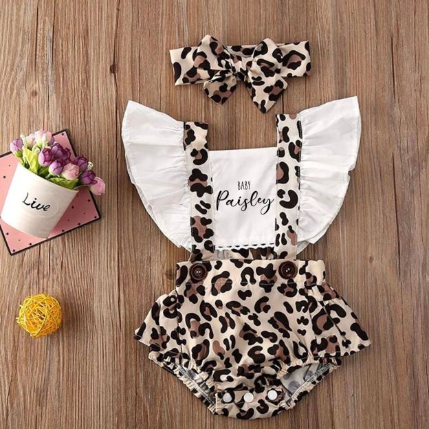 Personalised Baby Girl Leopard Animal Print Outfit Set | CWBaby222