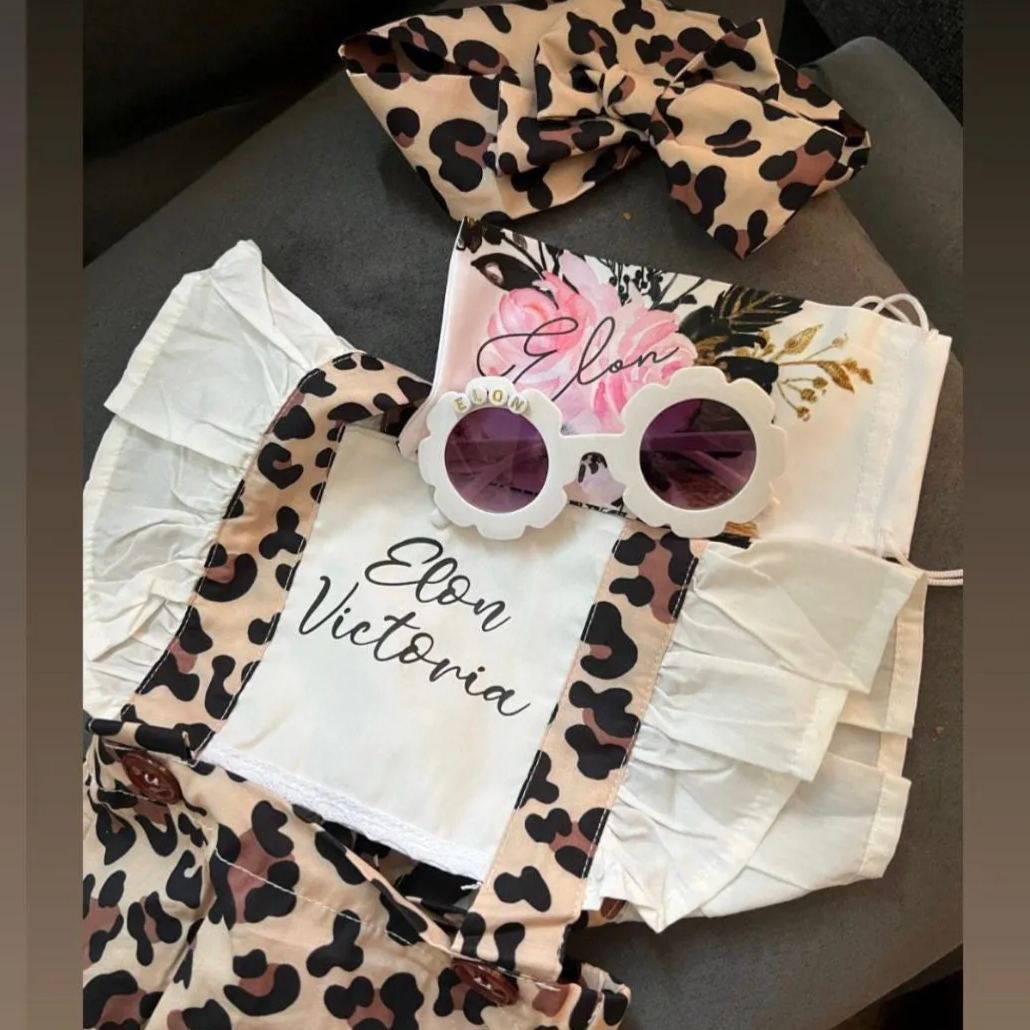 Personalised Baby Girl Leopard Animal Print Outfit Set | CWBaby222
