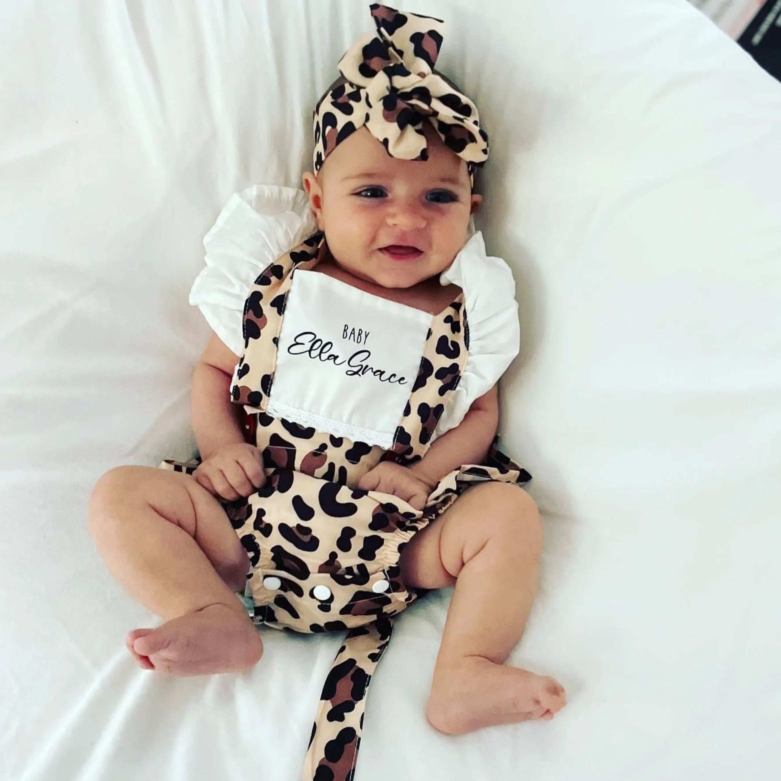 Personalised Baby Girl Leopard Animal Print Outfit Set | CWBaby222