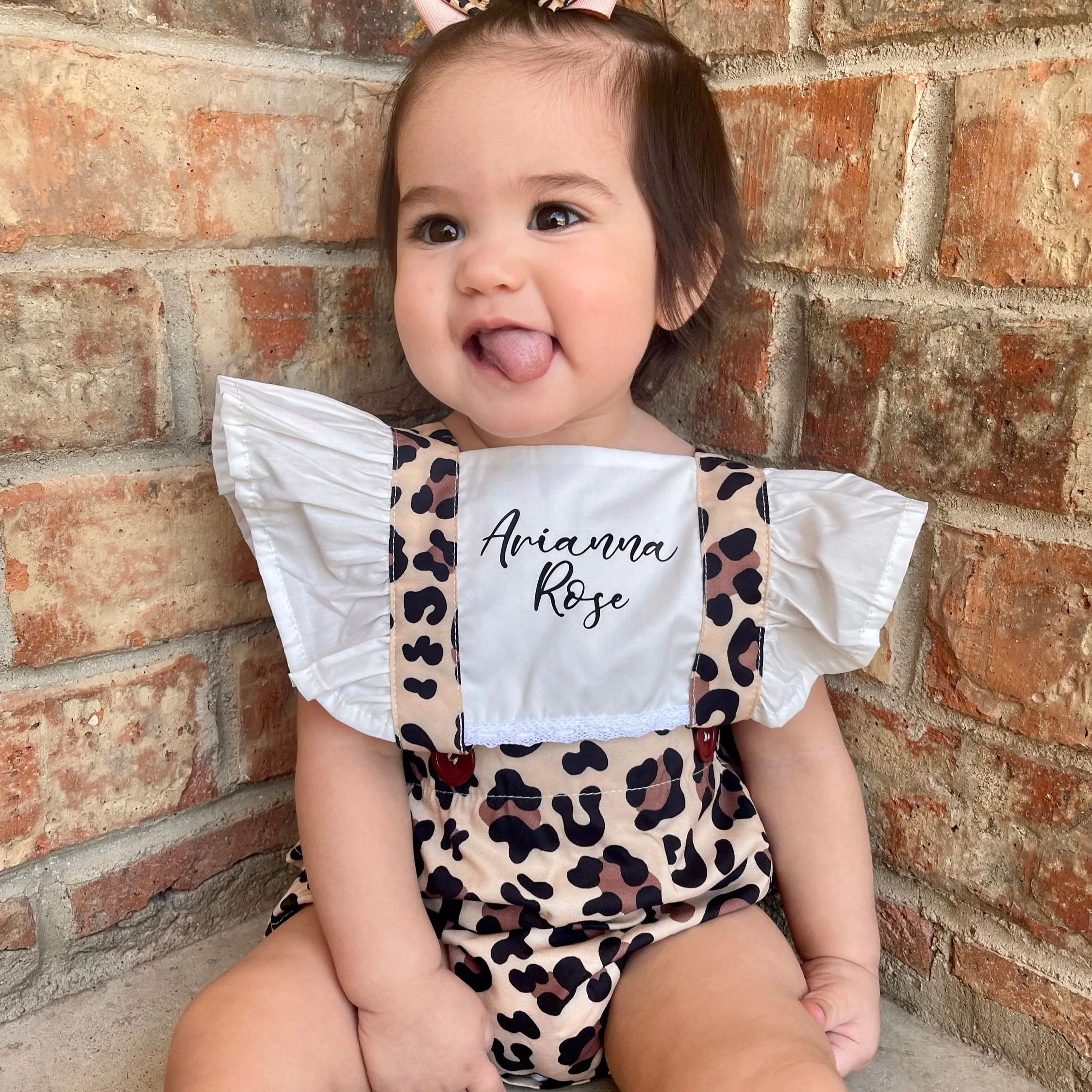 Personalised Baby Girl Leopard Animal Print Outfit Set | CWBaby222
