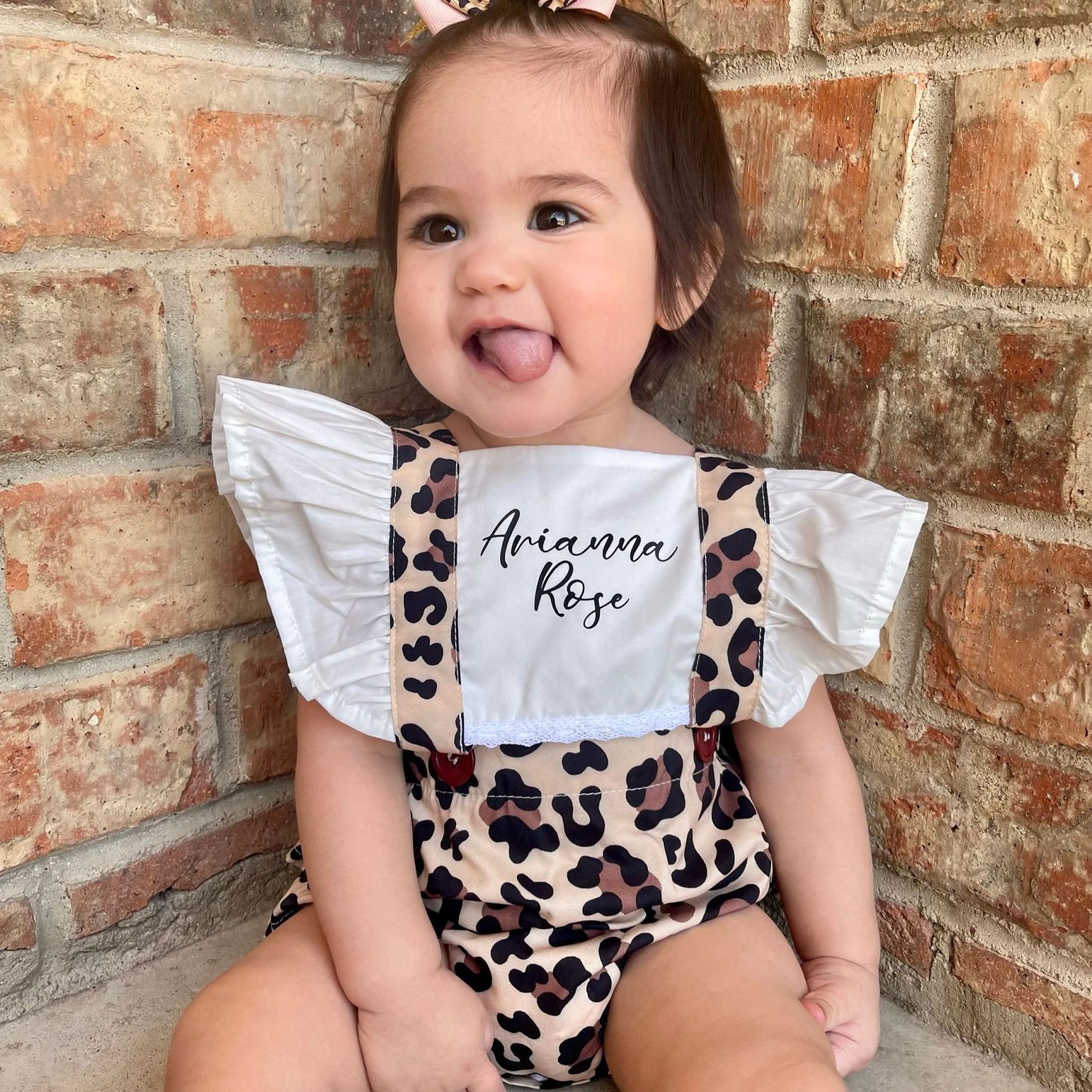 Personalised Baby Girl Leopard Animal Print Outfit Set | CWBaby222
