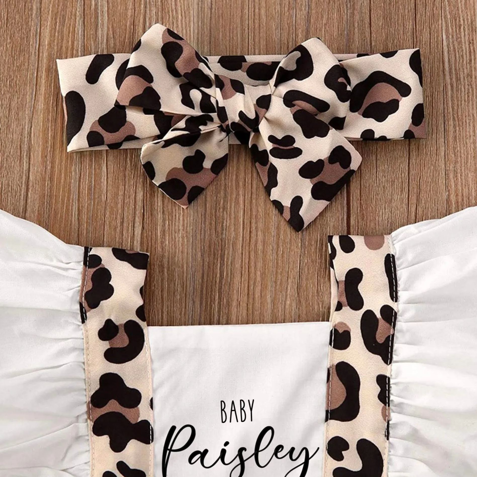 Personalised Baby Girl Leopard Animal Print Outfit Set | CWBaby222
