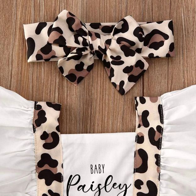 Personalised Baby Girl Leopard Animal Print Outfit Set | CWBaby222