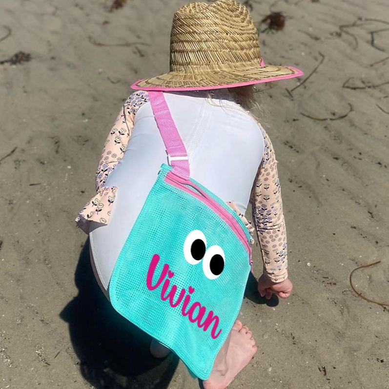 Personalized Seashell Zipper Mesh Beach Bag | CWBeach0101