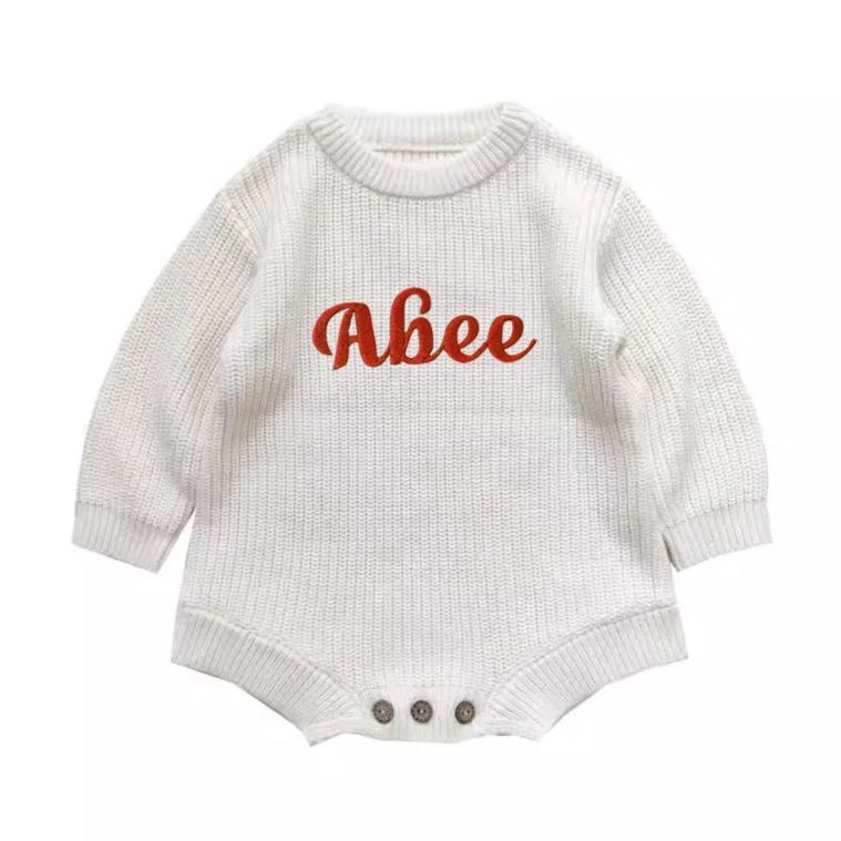 Personalized embroidered Name Baby Sweater Romper | CWBaby278