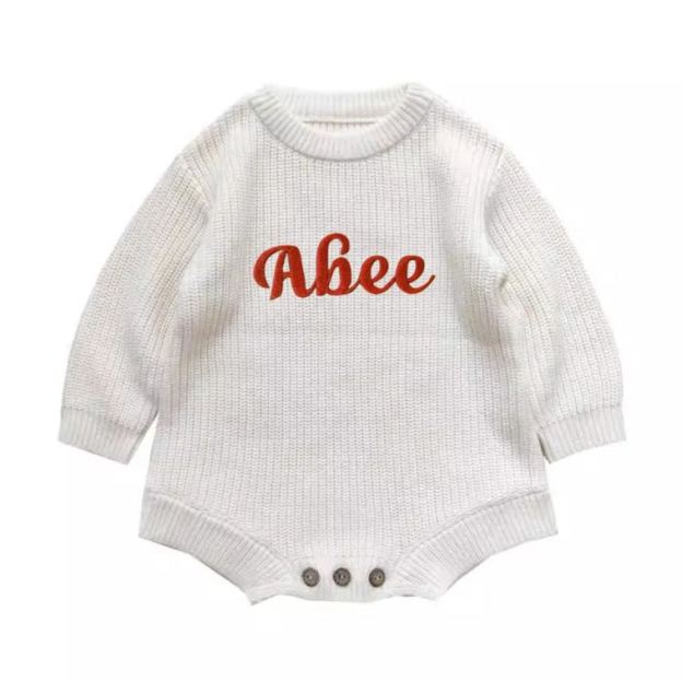 Personalized embroidered Name Baby Sweater Romper | CWBaby278