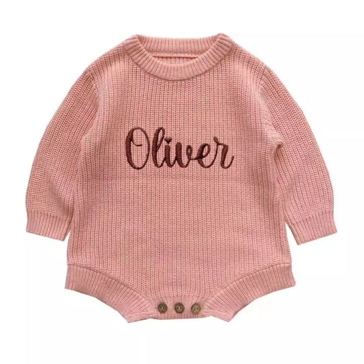 Personalized embroidered Name Baby Sweater Romper | CWBaby278