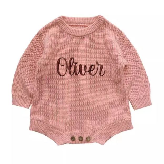 Personalized embroidered Name Baby Sweater Romper | CWBaby278