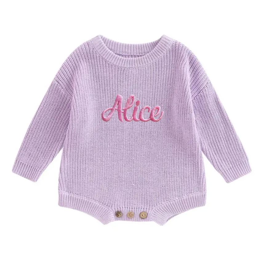 Personalized embroidered Name Baby Sweater Romper | CWBaby278