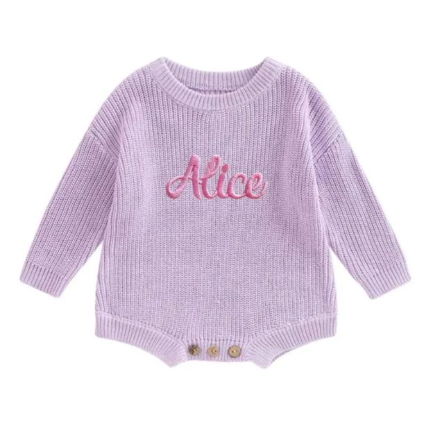 Personalized embroidered Name Baby Sweater Romper | CWBaby278