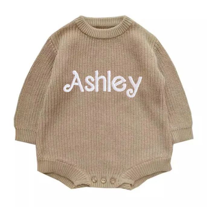 Personalized embroidered Name Baby Sweater Romper | CWBaby278