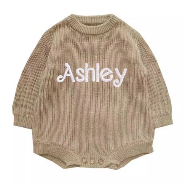 Personalized embroidered Name Baby Sweater Romper | CWBaby278