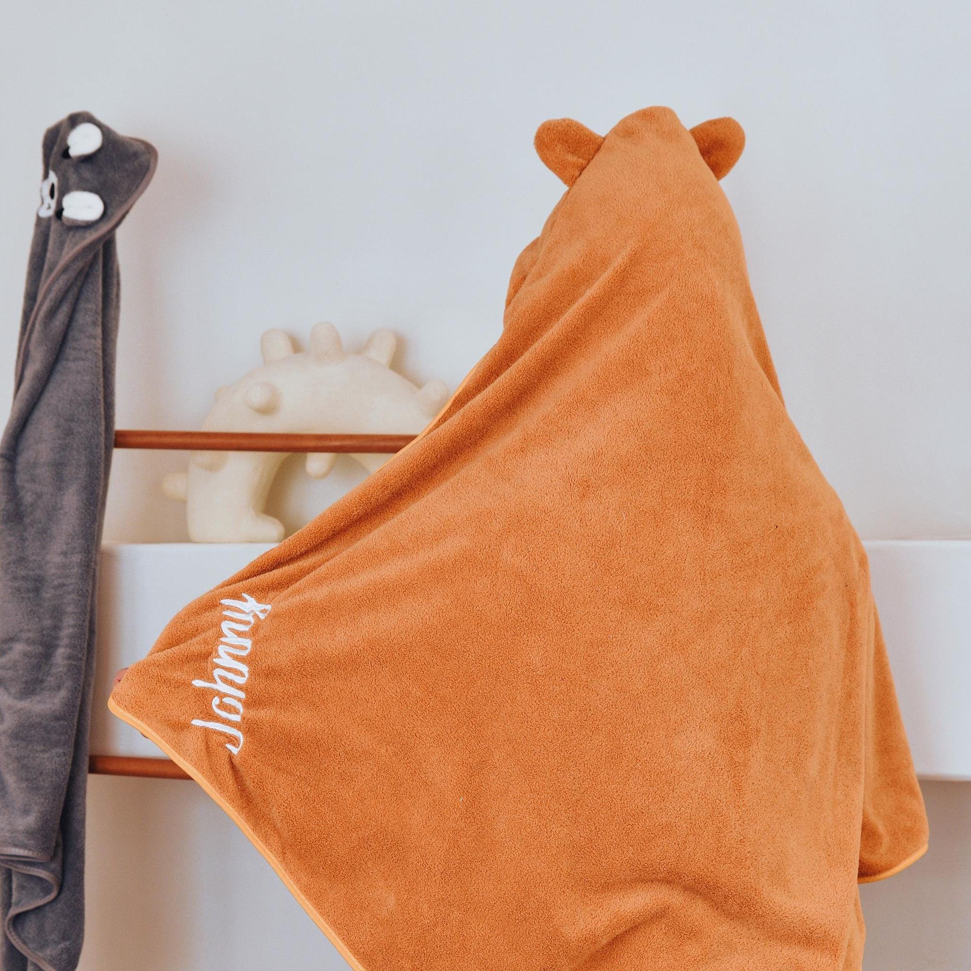 Personalized Embroidery Animal Coral Fleece Soft Hooded Towel | CWBaby142