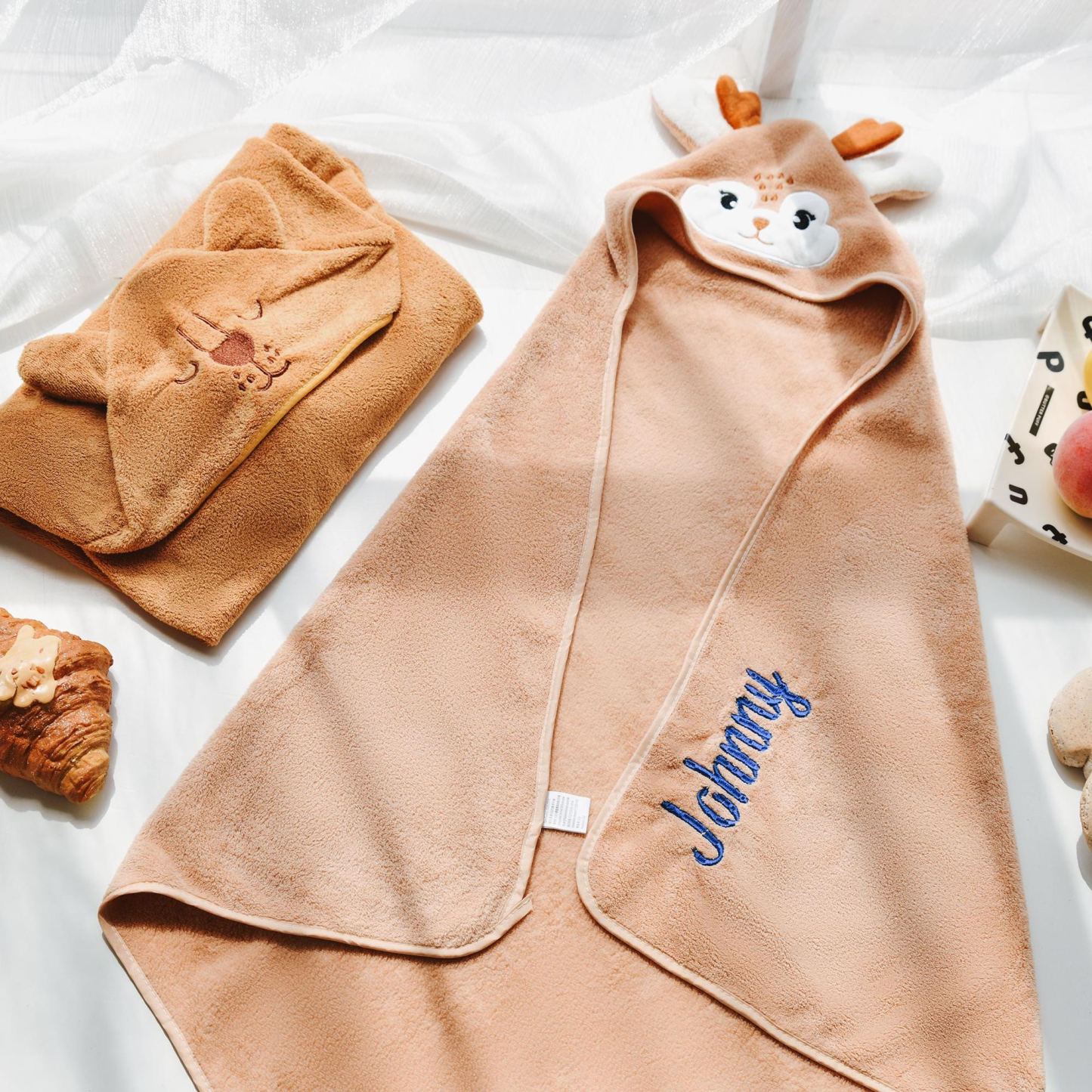 Personalized Embroidery Animal Coral Fleece Soft Hooded Towel | CWBaby142
