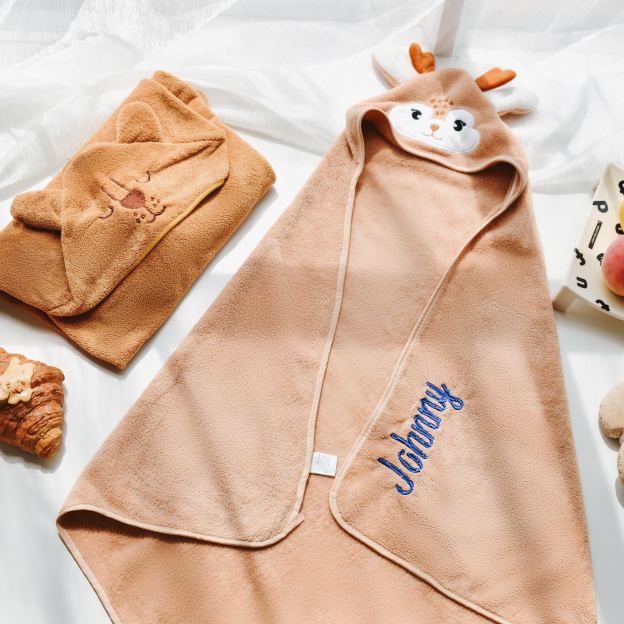 Personalized Embroidery Animal Coral Fleece Soft Hooded Towel | CWBaby142